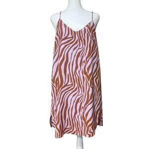 NAKED ZEBRA Zebra Animal Print Pink Orange Slip Dress Adjustable Straps Size S